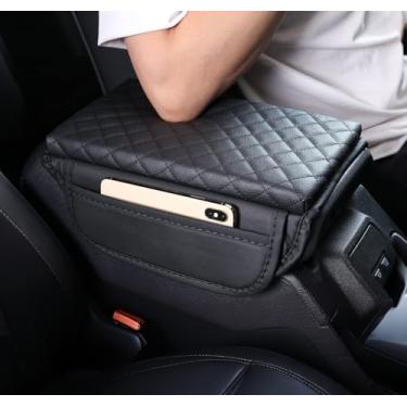 Imagem de Capa de apoio de braço para console central DS para Ford Bronco 2021-2025 almofada de console central com 2 bolsos de armazenamento, protetor de tampa de descanso de braço de couro PU preto acessórios