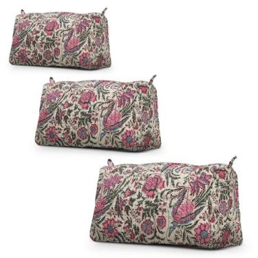 Imagem de Bolsa de higiene BLOCK N STYLE com estampa floral de algodão, conjunto