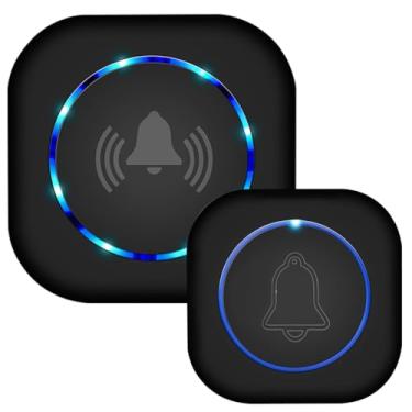 Imagem de Campainha sem fio, alcance de 300 cm alto o suficiente com 5 níveis de volume e modo mudo sinos de porta LED piscando (1, preto)