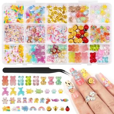Imagem de Kikonoke Kit de 190 peças de berloques de unhas de animais, berloques de resina 3D de urso de goma fofo para design de arte de unhas, acessórios kawaii a granel com pinças para artesanato DIY, gelecas