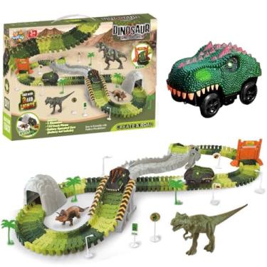 Imagem de Pista de Veículos Parque Dinossauros com Carrinho Elétrico 132 Peças Monte como quiser Modelável