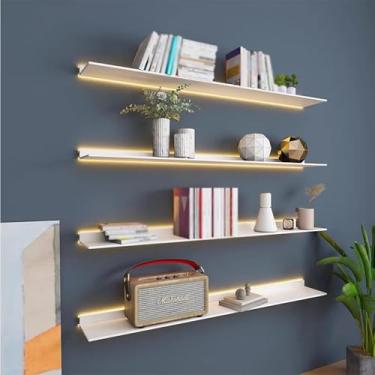 Imagem de Prateleiras De Parede Flutuantes, Ferro Com Luzes Prateleira De Exibição Prateleira De Livros Montada Na Parede Simples Produtos Luminosos Prateleiras De Parede Laminadas De, Bianco, 80x20x6cm