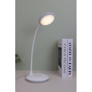 Imagem de ZiRanTai Lâmpada de mesa LED com carregador sem fio, porta de carregamento tipo C, luminária de mesa com regulação de 3 níveis, pescoço de ganso ajustável de 360°, lâmpadas de mesa para escritório em