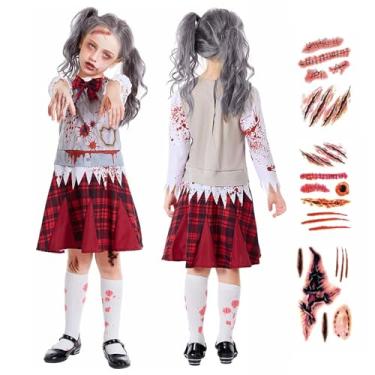 Imagem de GOBWCOT Zombie Costume Kids Girls Living Dead Bloody Dress Up Horror Movie Costume Scary Halloween Party Outfit Props