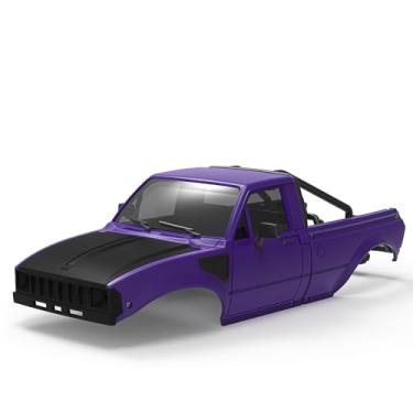 Imagem de 1/24 Pickup Truck Hard Body with Rear Cage Frame for 1/24 RC Crawler Axial SCX24 Bronco/Wrangler/C10/Base Camp Wheelbase 133mm (Purple Black)