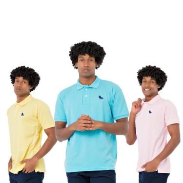 Imagem de Kit 3 Camisas Polo Masculina Camiseta Oficial Da Estilo Rei, Rosa bb, 