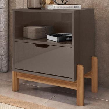 Imagem de Mesa de Cabeceira Pomerode 1 Gaveta Cinza Perola - Pnr Móveis, Cinza, 