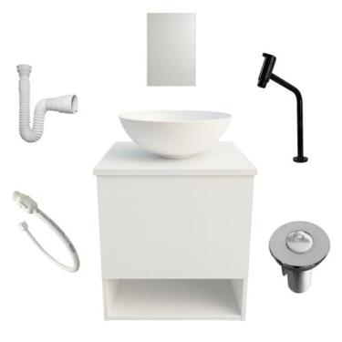 Imagem de Kit Gabinete Armario de Banheiro com Cuba Espelho Torneira Preta Valvu