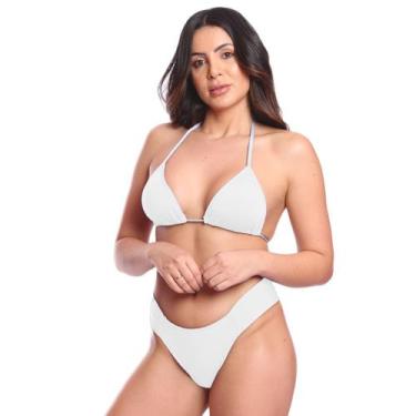 Imagem de Biquíni Feminino Cortininha Com Calcinha Tanga Vih Triny, Branco, GG