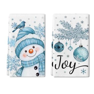 Imagem de SUZEJHE Conjunto de 2 toalhas de mão de Natal para banheiro, boneco de neve, alegria, toalhas de banho para cozinha, casa, hotel, academia, spa, ioga, casa de fazenda, decoração de inverno, 45 x 66 cm