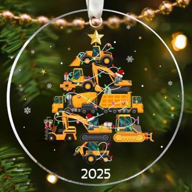 Imagem de HUNIGIFT Enfeites de Natal para crianças - Ornamentos infantis para árvore de Natal - Presentes de escavadeira para crianças, meninos, adolescentes, crianças pequenas - Ornamento de caminhão