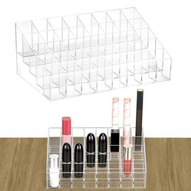 Imagem de QWORK Suporte para batom, organizador de brilho labial de acrílico com 40 compartimentos, 2 unidades, estojo transparente para cosméticos, armazenamento de cosméticos de beleza