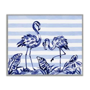Imagem de Stupell Industries Indigo Brushstroke Flamingos Gray Framed Giclee Art, design por Paul Brent, 24 x 30