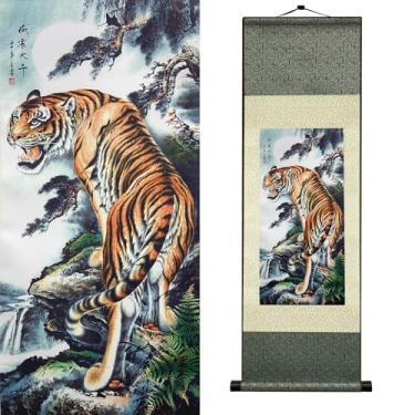 Imagem de Newscz Arte de parede de jardim de pedra de tigre ambulante em seda arte tradicional chinesa da vida selvagem com vibração de montanha e cachoeira decoração de estilo zen para escritório em casa hotel