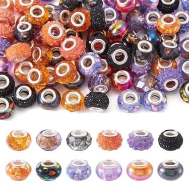 Imagem de Spritewelry Contas europeias de resina para artesanato 14 mm contas de orifício grande 72 peças Halloween Rondelle conta espaçadora para fazer joias, pulseira, colar, brinco