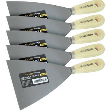 Imagem de Kit 5 Espátula 12cm Aço Gesso Massa Corrida Multiuso  Drywal