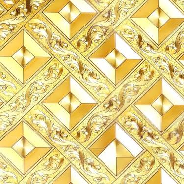 Imagem de ESSMOKO Papel de parede folha dourada diamante treliça alta reflexiva impermeável papel de parede não autoadesivo para bar adesivos de teto cor dourada 53 * 950 cm