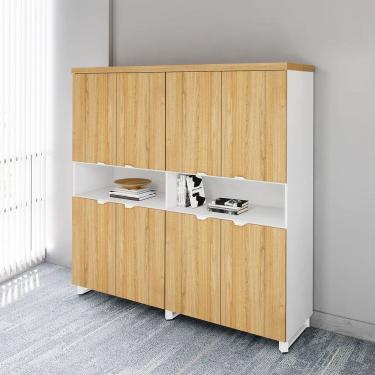 Imagem de Armário Estante para Escritório com 8 Portas de Abrir e 2 Nichos F5 Office Macadâmia com Branco