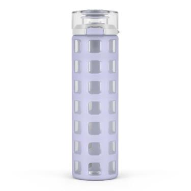 Imagem de Ello Garrafa de água de vidro reutilizável Syndicate de 590 ml com tampa flip à prova de vazamento de um toque e capa protetora de silicone antiderrapante e alça de transporte para café, chá e água
