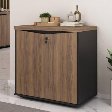 Imagem de Balcão Para Escritório 74cm 2 Portas Rayly Nogal/Preto A06 - Mpozenato