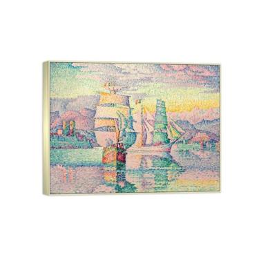 Imagem de BMZFYBS Impressão em tela famosa pintura - imagem de arte de parede de paisagem - veleiro - pôster de moldura prata para decoração de casa 70 x 90 cm 27 x 35 pol