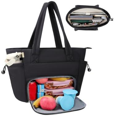 Imagem de Veirdro Bolsa feminina para laptop de trabalho com compartimento de almoço isolado, bolsa de almoço leve e inchada com compartimento para laptop de 39.6 cm, bolsas acolchoadas para laptop, enfermeira