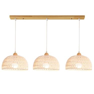 Imagem de Lustre Boho Coastal Rattan Hemp Rope 3 Luminárias Pendentes Ilha de Cozinha Moderna Luminária Dome Gaiola Cesta de Tecido Luminária Pendurada no Teto para Sala de Jantar Ilha de Cozinha Faze