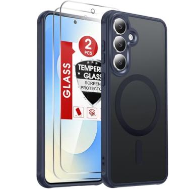 Imagem de LeYi Capa de celular compatível com Samsung Galaxy S25-FE: [ ] [Mag-Safe Fit] com protetor de tela, película fosca translúcida de toque suave e corpo inteiro para celular S25FE, azul