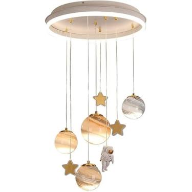 Imagem de Luminária pendente de planeta, lustre colorido para quarto, luminária suspensa, lua, astronauta, luminária pendente de vidro, decoração moderna