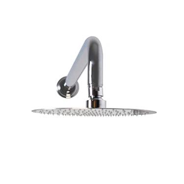 Imagem de Westbrass COSHR1200-26 Cabeça de chuveiro redonda fina de alta pressão com 1/2" x 10" IPS montagem na parede braço e flange de 90 graus, cromo polido