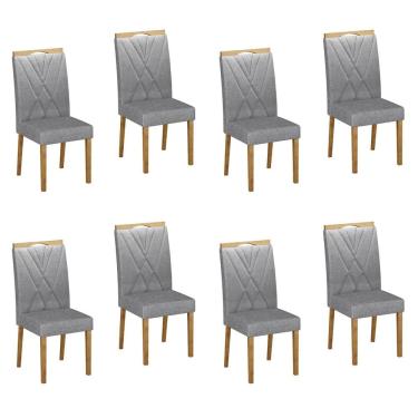 Imagem de Conjunto 8 Cadeiras para Sala de Jantar Pés em Madeira Maciça Lara Prata/Freijó