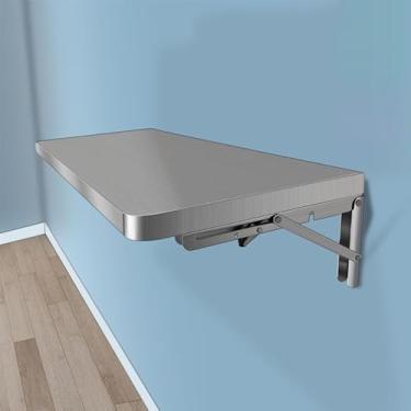 Imagem de Mesa de parede de aço inoxidável, mesa dobrável montada na parede, mesa de parede, mesa flutuante suspensa para computador, mesa de trabalho, para estudo, quarto, banheiro, varanda (tamanho: 80 x 40