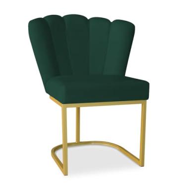 Imagem de Cadeira Pétala Estofada Veludo - Base Dourada Moderna para Sala de Jantar e Escritório (Base Metal, Verde)