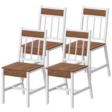 Imagem de YATINEY Conjunto de 4 cadeiras de jantar, cadeiras de cozinha industrial com moldura de metal, encosto inclinado, conjunto de cadeiras de jantar de madeira, para cozinha, sala de estar, nogueira clara