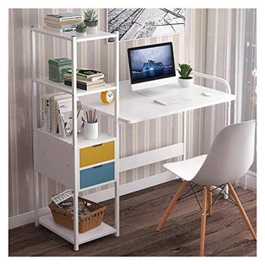 Imagem de AKALNNB Mesa de PC PC Laptop Mesa com prateleiras de armazenamento de 4 camadas para escritório doméstico quarto moderna elegante mesa de trabalho com estante e gavetas de armazenamento mesas de