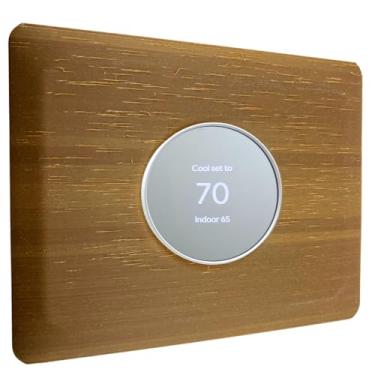 Imagem de Placa de parede retangular de madeira castanha para termostato Google Nest versão 2020 acabamento de textura