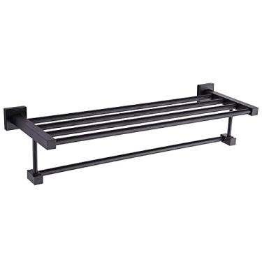 Imagem de Toalheiro 40-60 cm Suporte dobrável com gancho acessórios de banheiro suporte de parede trilho cabide de chuveiro barra de alumínio prateleira preta fosca (40 cm)