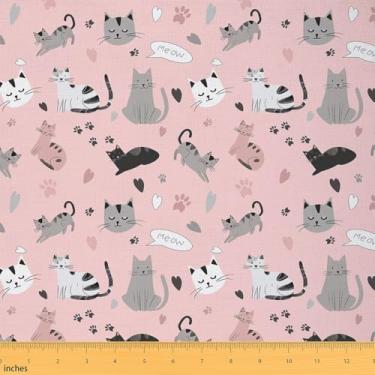 Imagem de Erosebridal Tecido de gato fofo da The Yard, tecido de estofamento de bolinhas, tecido Love Stars para ambientes internos e externos, tecido à prova d'água de animais de estimação kawaii, arte DIY