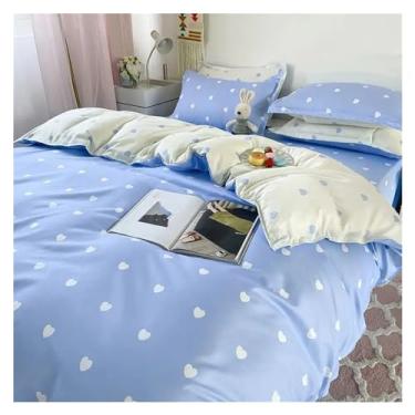 Imagem de Conjuntos de cama em forma de coração solteiro casal Queen capa de edredom fronha presente compatível com meninas (A 150 x 200 cm 3 peças)