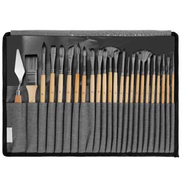 Imagem de Conjunto de 25 pincéis de tinta acrílica profissional para artistas com raspador, plano largo, ventilador, redondo, ângulo e saco de pano, materiais de pintura para óleo, pinturas em tela acrílica