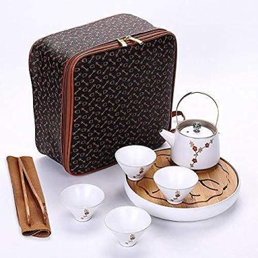 Imagem de Conjunto de chá de chaleira de cerâmica um conjunto de chá de quatro xícaras de viagem Ding Kiln conjunto de chá de cerâmica conveniente esmalte fosco bandeja de chá 200 ml seis conjuntos (Bb)