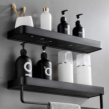 Imagem de WYUYIWH Prateleira de armazenamento de banheiro de alumínio espacial montada na parede por 2 lugares prateleiras flutuantes com toalheiros, perfeita para cozinha, banheiro, 40 cm (50 cm)