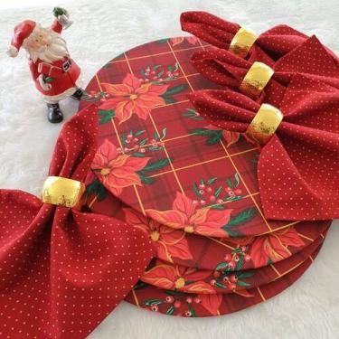 Imagem de Kit natal 4 capas sousplat 4 guardanapos e 4 anéis dourado - Criarte O