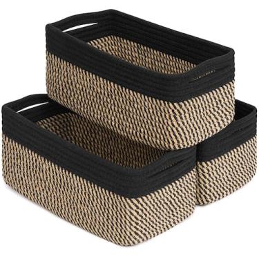 Imagem de Set de 3 Canastas de Almacenaje Goodpick de Yute Negro 33 x 20 x 13 cm