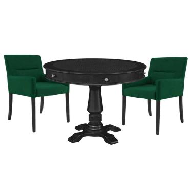 Imagem de Mesa de Jogos Carteado Victoria Tampo Reversível Preto com Kit 2 Cadeiras Vicenza Verde - Gran Belo