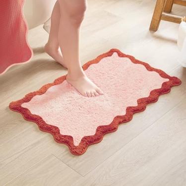 Imagem de MONDAY MOOSE Tapete de banho com design ondulado ondulado ondulado de microfibra absorvente antiderrapante para chão, chuveiro ou cozinha (51 x 81 cm, blush)