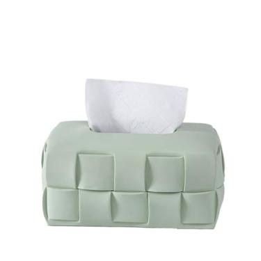 Imagem de Caixa de lenços Tissue Box Ceramic Square Woven Texture Home Living Room Desktop Organizer(Green)