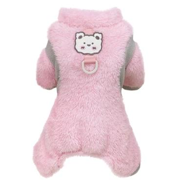 Imagem de Izefia Suéter de cachorro roupas roupas de lã suéter de lã macacão inverno quente moletom 4 pernas pijama colorido bloqueado suéter fofo para cães pequenos gato médio rosa GG