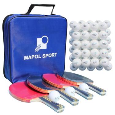 Imagem de MAPOL Conjunto de 4 raquetes de pingue-pongue, kit de tênis de mesa para 4 jogadores: 4 raquetes, 8 bolas + 100 bolas brancas extras para jogos internos/externos (conjunto de pás de pingue-pongue com