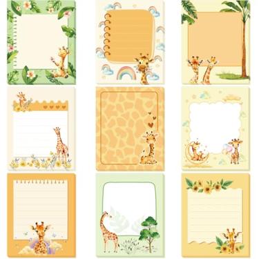 Imagem de Sabary 9 blocos de notas adesivas fofas de animais 8 x 10 cm decoração de lembretes adesivos coloridos para diário, escola, escritório, presentes (girafa)